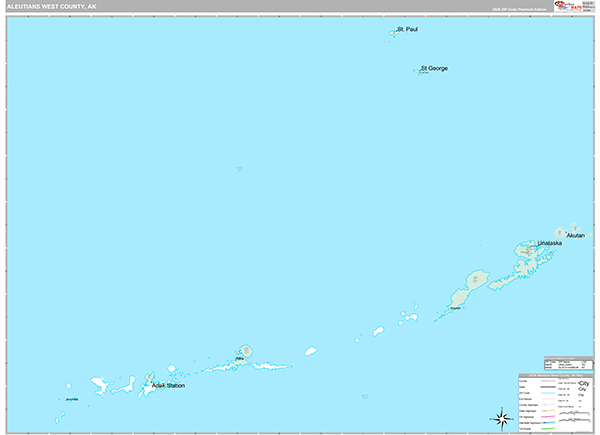 Aleutians West Borough (County), AK Carrier Route Wall Map